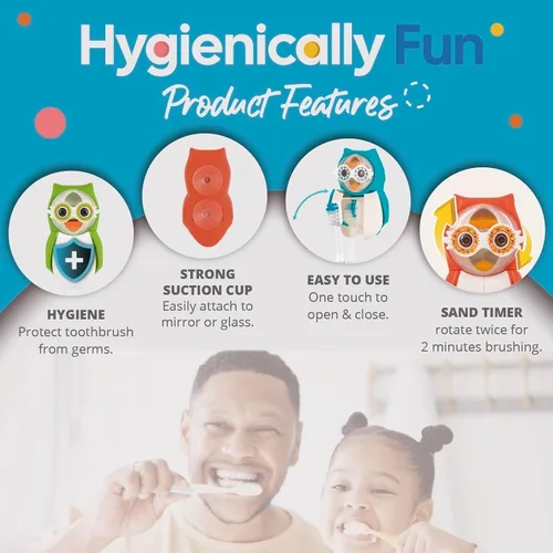 Vista 4 de Flipper Funda para cepillo de dientes de búho verde - Haz que el tiempo de cepillado de dientes sea divertido con nuestro soporte para cepillos