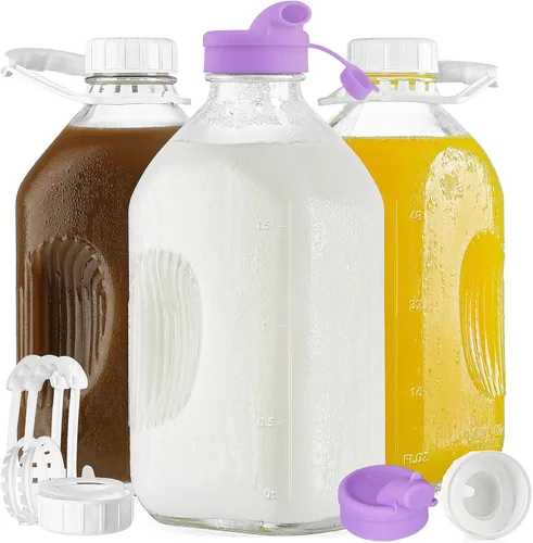 Vista 8 de Ritayedet Botella de leche de vidrio resistente de 64 oz con tapa de rosca hermética reutilizable y fuerte - Botellas de agua de 1/2 galón