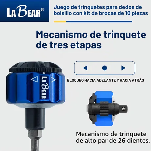 Vista 5 de LABEAR Kit de trinquete de palma DR de 11 piezas, 1/4 pulgadas, mini trinquete de dedo, llave de engranaje, puntas de destornillador con Philips