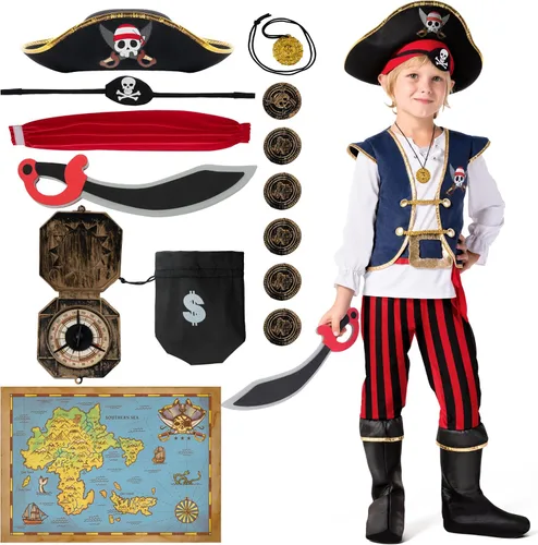 Vista 8 de Spooktacular Creations Disfraz de pirata para niños, conjunto de traje de pirata para niños pequeños de Halloween, fiesta temática de juego de rol