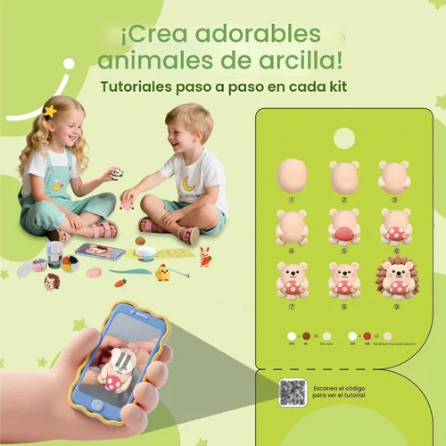 Vista 3 de Kit de arcilla seca al aire, 12 arcillas para modelar de animales para niños, arcilla Model Magic con herramientas de escultura y tutoriales, segura
