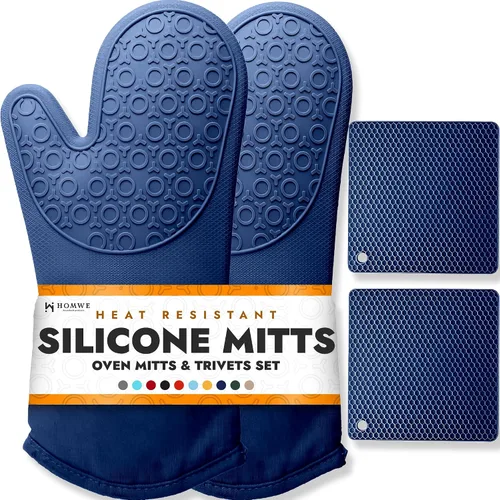 Vista 29 de HOMWE - Manopla de horno profesional y extralarga de silicona, guantes con forro acolchado, agarraderas resistentes al calor, guantes flexibles