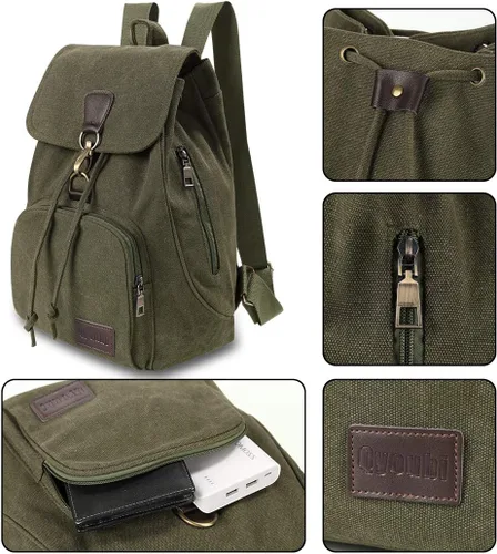 Vista 32 de Mochilas de lona a la moda, bolso casual para compras al aire libre, mochila deportiva, senderismo, viajes, bolsa multiusos, Café, Mochilas