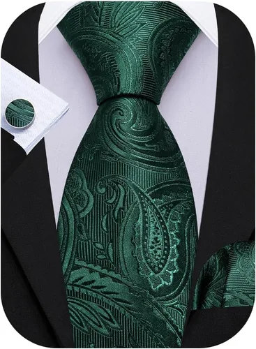 Vista 21 de Barry.Wang Conjunto de corbatas para hombre, seda con diseño de cachemira, corbata tejida formal con pañuelo de bolsillo y gemelos Un Burgandy