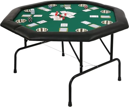 Vista 8 de Mesa de póquer plegable de casino mesas de póquer Texas Hold'em Mesa de póquer plegable, mesa de juego de mesa de fieltro con portavasos de plástico