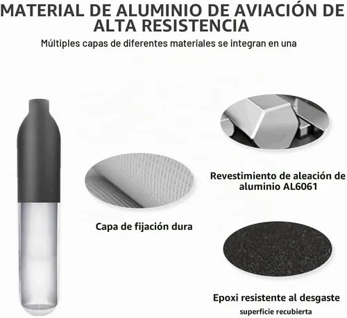Vista 7 de Botella de aire de aluminio de 4500 psi, cilindro de PCP aeronáutico a prueba de explosiones de 30 Mpa, tanque de alta presión recargable M18 * 1.5