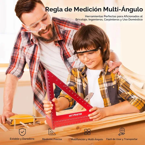 Vista 2 de Regla cuadrada de medición de múltiples ángulos de 200 mm, WT103D de alta precisión para marcar agujeros, herramientas de carpintería, cuadrada