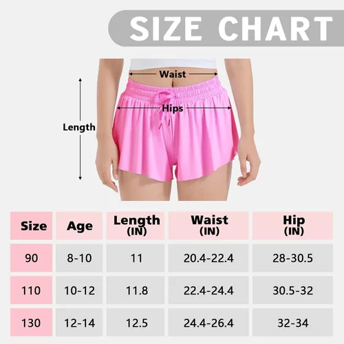 Vista 3 de Paquete de 3 pantalones cortos fluidos 2 en 1 para niñas, falda de mariposa con bolsillos para baile, escuela, correr, gimnasio, fitness, dormir