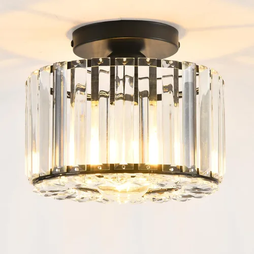 Vista 9 de Lámpara de techo de cristal, lámpara de techo semiempotrada de cristal dorado para dormitorio, cocina, pasillo, entrada, balcón, comedor, sala