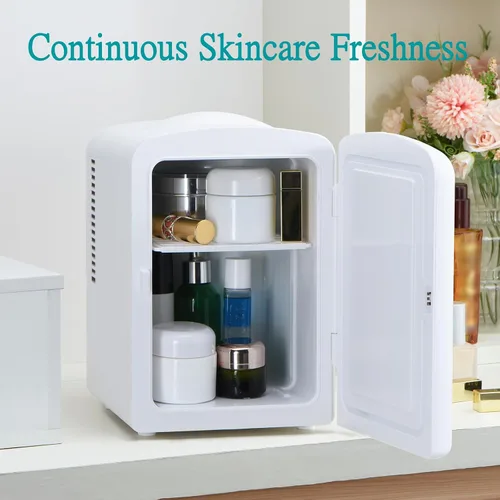 Vista 3 de Mini nevera, 4 litros/6 latas de cuidado de la piel con línea ondulada retro (blanco) Compact Mini Makeup Fridge for Beauty & Beverages, Dual-use