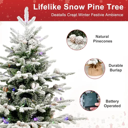 Vista 5 de Árbol de Navidad Artificial Prelit Flocado, Árbol de Navidad Artificial Pequeño con Luces LED, Árbol de Navidad LED Escarchado con Nieve