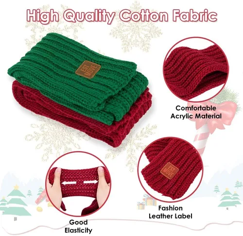 Vista 3 de SlowTon Bufanda de punto para perro, paquete de 2 pañuelos cálidos para perros, bufanda de decoración de Navidad de invierno para perros pequeños