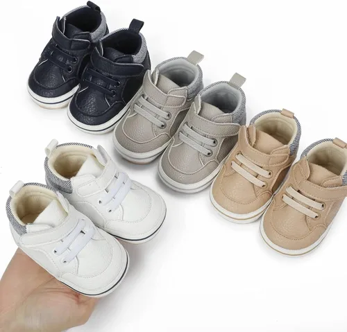 Vista 5 de COSANKIM Zapatos deportivos para bebé niño y niña, zapatos de tobillo altos, antideslizantes, suela suave, zapatos de cuna para niños pequeños