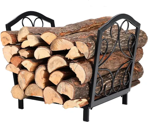 Vista 11 de PHI VILLA Estante de leña de 2 capas resistente, soporte de doble capa para leña de chimenea, estante de almacenamiento con clasificación
