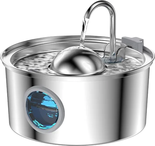 Vista 11 de AONBOY Fuente de agua para gatos con ventana de nivel de agua, fuente para gatos de 108 oz/3.2 L, acero inoxidable, 6 filtros + 3 filtros