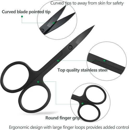 Vista 2 de KAJUDA - Tijeras de cejas con peine, tijeras pequeñas de aseo facial para hombres y mujeres, tijeras para cejas, pelo de nariz, bigote, barba