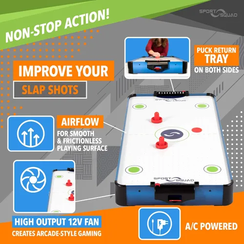 Vista 3 de Sport Squad HX40 40 inch Table Top Air Hockey Table for Kids and Adults - Electric Motor Fan - Includes 2 Pushers and 2 Air Hockey Pucks - Great for
