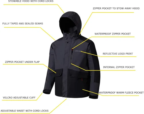 Vista 3 de KAWAGARBO Chaqueta impermeable resistente al viento transpirable para hombre, para pesca, senderismo, caza