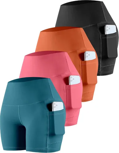 Vista 22 de CHRLEISURE - Pantalones cortos de ciclismo para mujer con bolsillos de licra, cintura alta, con control de abdomen para entrenamiento, yoga