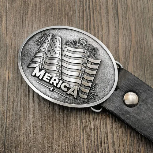 Vista 3 de YOQUCOL - Hebilla de cinturón para hombre, diseño de bandera americana, color gris plateado