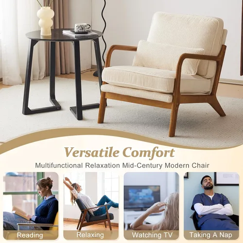 Vista 7 de VINGLI Silla de Acento de Pana Premium Mejorada, Silla con Reposabrazos Tapizada, Cómoda Silla de Lectura de Madera Maciza con Almohada Lumbar