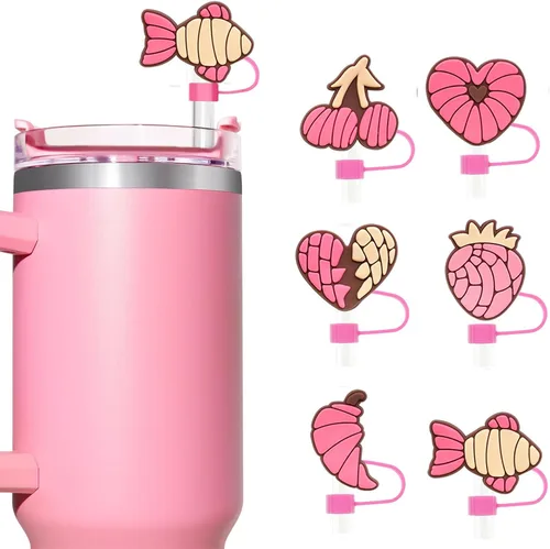 Vista 7 de 6 piezas de cubiertas de popote de béisbol para vasos Stanley – Lindas tapas reutilizables de silicona de 10 mm para vasos de 30 oz/40 oz con asa