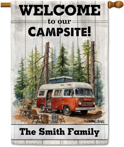 Vista 27 de Custom Welcome to Our Campsite Flag RV Camping Decor 12.5"x18" R26 Style 1