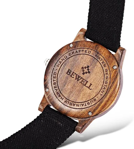 Vista 5 de BEWELL - Reloj de pulsera de cuarzo ultrafino para hombre, correa de lona, esfera de madera ligera