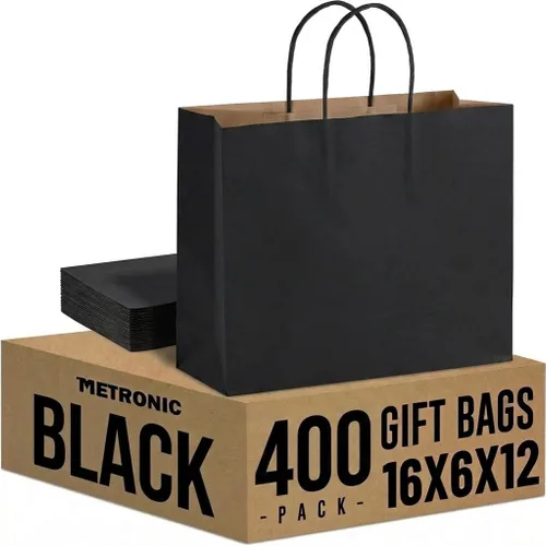 Vista 15 de METRONIC Gift Bags with Handles,16x6x12 Recyclable Brown Paper Bags 50Pcs Marrón