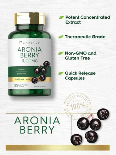 Vista 3 de Carlyle Cápsulas de bayas de Aronia 180 píldoras Extracto de chokeberry Suplemento sin OMG y sin gluten