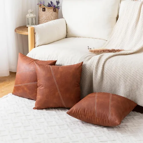 Vista 3 de GEGELICA Juego de 2 fundas de almohada decorativas de piel sintética estilo granja, 20x20 pulgadas, fundas de almohada modernas estilo bohemio