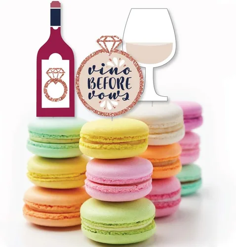 Vista 4 de Big Dot of Happiness Vino Before Vows - Juego de 24 adornos para cupcakes de postre, para despedida de soltera o despedida de soltera