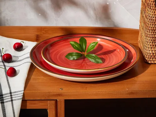 Vista 4 de Platos de cena de porcelana ONEMORE de 8.5 pulgadas, platos de postre y ensalada de cerámica con salpicaduras, juego de 4 platos para servir, aptos
