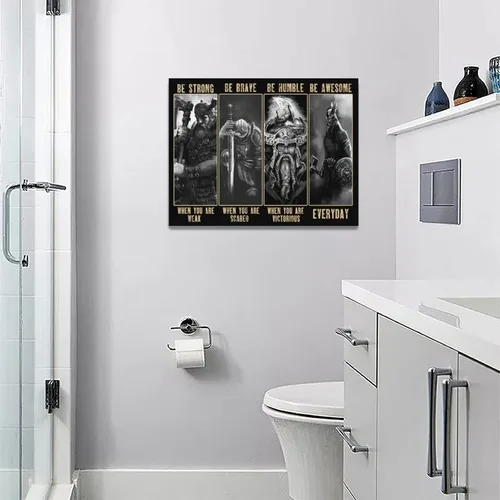 Vista 5 de Arte de pared de guerrero vikingo, cuadro de samurái vikingo, decoración de pared, citas inspiradoras "Sé fuerte", impresiones de pintura en lienzo