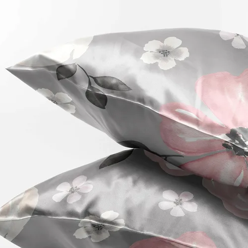 Vista 3 de Sweet Jojo Designs Juego de 2 fundas de almohada de satén (floral bohemio gris) para niñas, cabello y piel, suaves, sedosas, brillantes