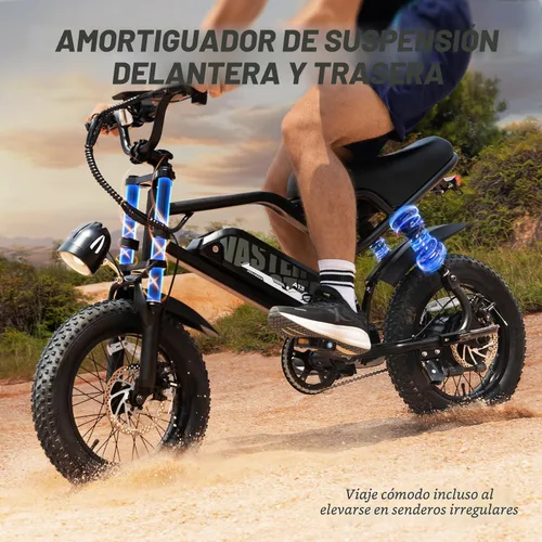 Vista 5 de VDL Bicicleta eléctrica de montaña para adolescentes/adultos, bicicleta eléctrica de neumático grueso de 16 pulgadas, motor de asiento más ancho
