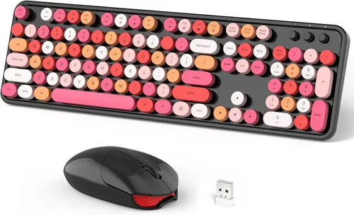 Vista 18 de Dilter Combo de teclado y mouse inalámbricos, teclado retro con teclas redondas, ergonómico de tamaño completo, ideal para PC con Windows, hogar