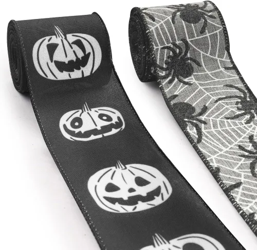 Vista 6 de Threetols 2 rollos de cinta de Halloween con borde con cable de 10 yardas, cinta de arpillera de tela de araña negra de 2.5 pulgadas, cinta