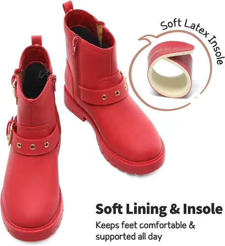 Vista 5 de DREAM PAIRS Botines impermeables con cremallera lateral para niñas pequeñas y grandes