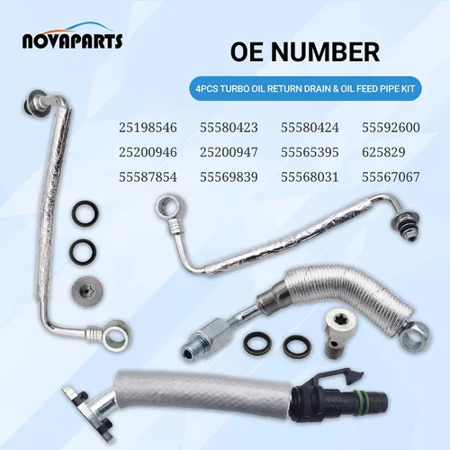 Vista 3 de NOVAPARTS 55587854 Kit de 4 piezas de línea de drenaje de retorno de aceite turbo y tubo de alimentación de aceite para Chevy Cruze, Sonic, Trax