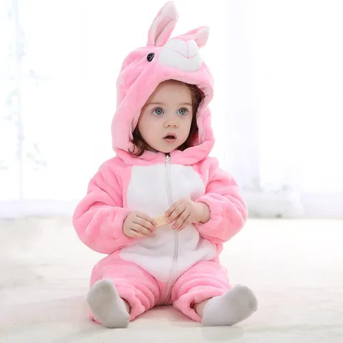 Vista 3 de Mameluco unisex de franela para bebé disfraz de animal con capucha traje de dibujos animados
