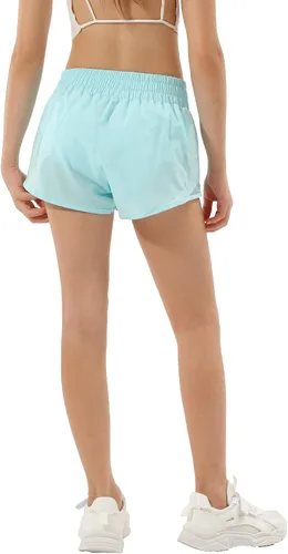 Vista 3 de Aurefin Pantalones cortos deportivos para niñas, pantalones cortos ligeros para correr para adolescentes, niñas, pantalones cortos deportivos