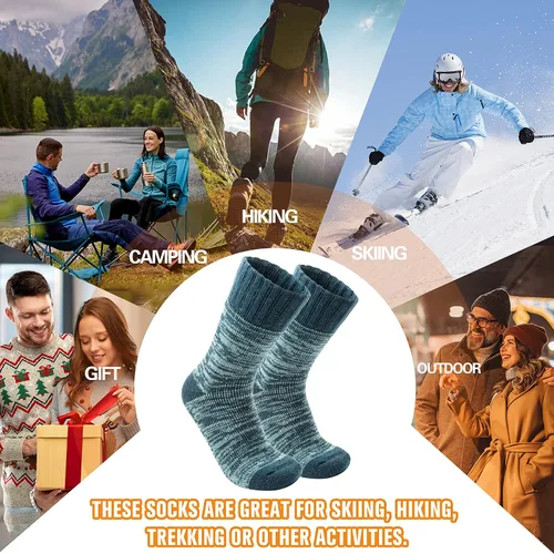 Vista 6 de 3 pares de calcetines térmicos cálidos para mujeres y hombres, calcetines de esquí de invierno con aislamiento para botas gruesas para clima frío