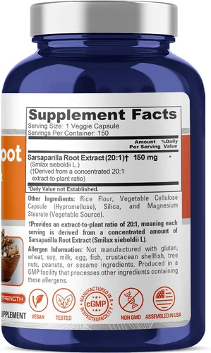 Vista 2 de NusaPure Cápsulas de raíz de zarzaparrilla, 150 mg, 150 cápsulas vegetales (sin OMG, veganas)