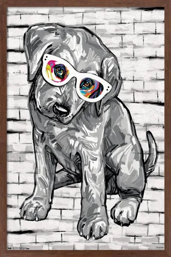 Vista 10 de Trends International PD Moreno - Póster de pared con gafas para perro, 14.725 x 22.375 pulgadas, versión enmarcada de madera de granero