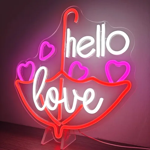 Vista 6 de Letrero de neón para el día de San Valentín, luz LED de neón regulable con texto en inglés «Hello Love» para decoración de pared, letrero de neón