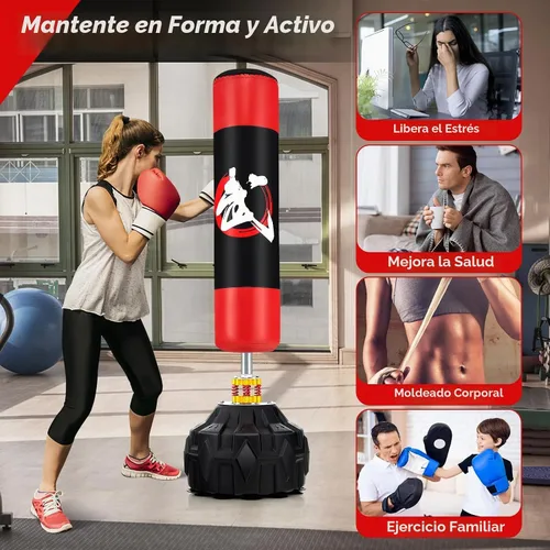 Vista 8 de Goplus Saco de boxeo independiente, bolsa de boxeo pesada de 70 pulgadas con base rellenable, 12 ventosas, amortiguadores, bolsa de kickboxing