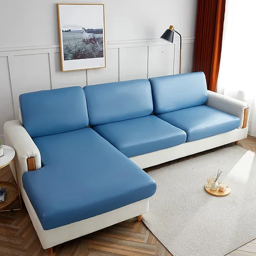 Vista 19 de Fundas de cojín impermeables para sofá, funda de cojín elástica de piel sintética para sofá en forma de L, protector de muebles para sala de estar