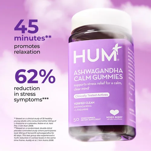 Vista 3 de HUM Calm Ashwagandha - Gomitas para mujeres y hombres, suplementos de L-teanina Ashwagandha para relajación diaria y apoyo de claridad, fórmula