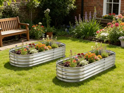 Vista 3 de Jardinera elevada de metal para jardín de 6 x 2 pies para plantas vegetales y hierbas (2 unidades)